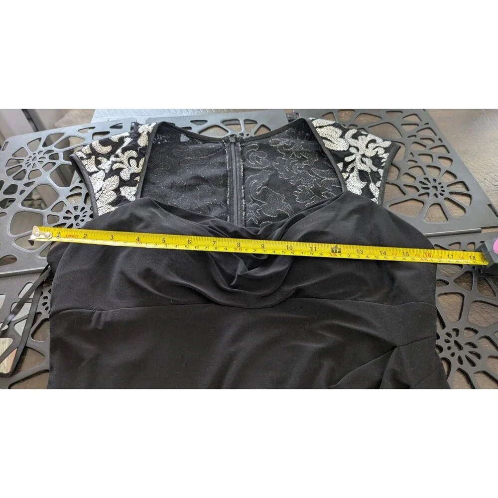 Vtg 90s Y2K Xscape Black Cocktail Dress 12 Hoco Babydoll Stretch Silver Sequin